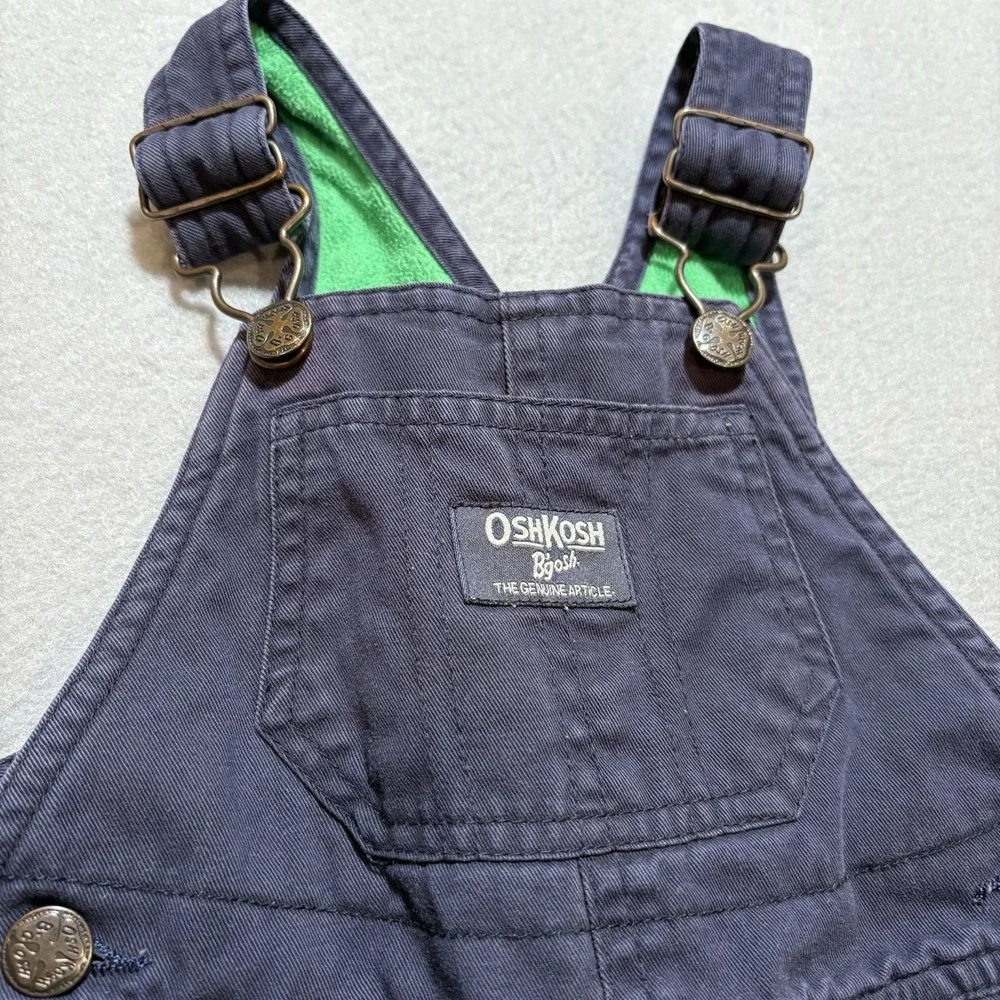OshKosh B'gosh 12mos Overalls Navy Blue‎ Fleece Lined Snap Legs Adjustable Strap